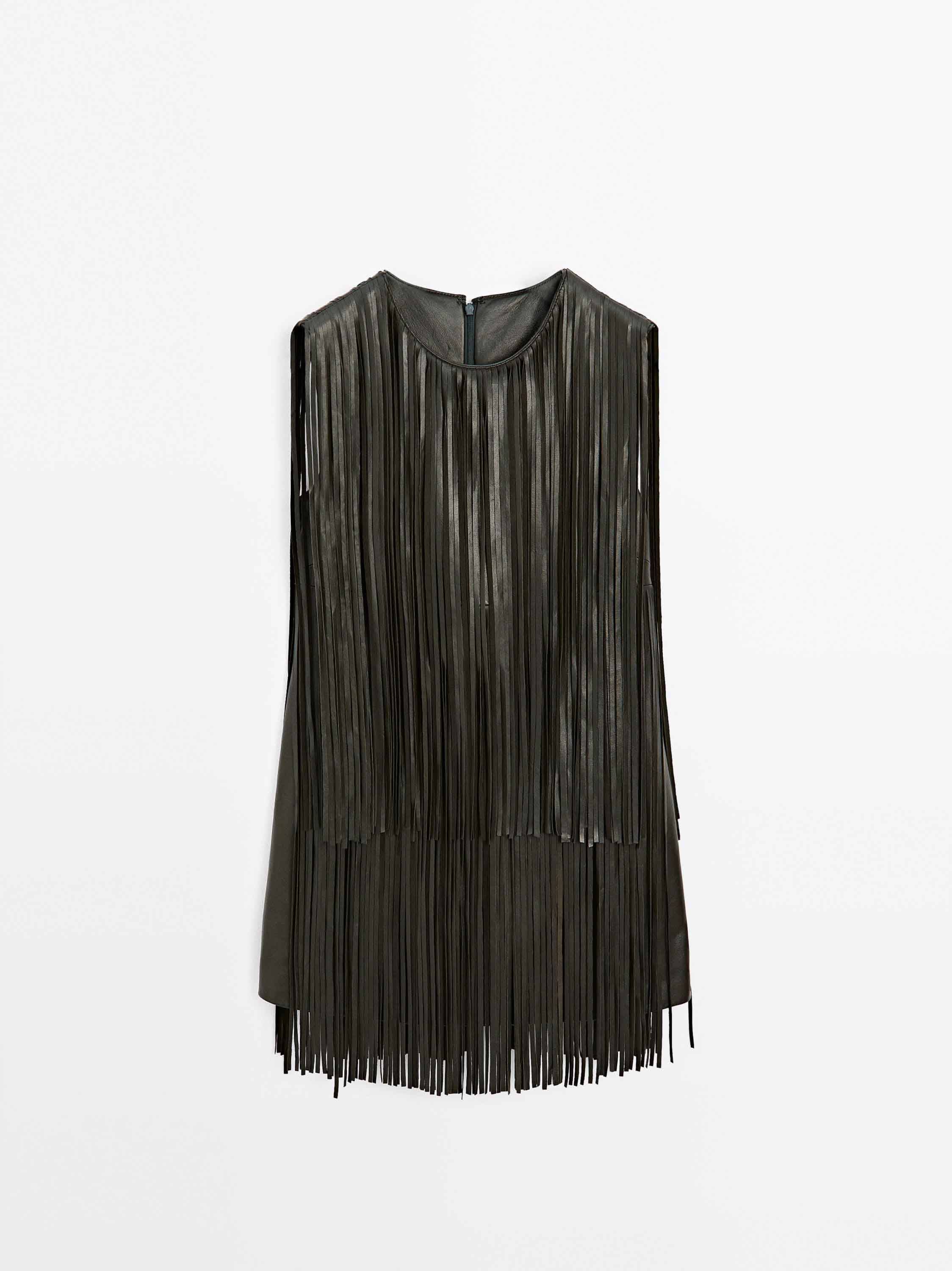 Tassel Design Mini Dress（Belt Not Included）