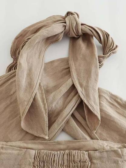 Cross Halter Tank Top And Wide Leg Pants Suit-Tank Top