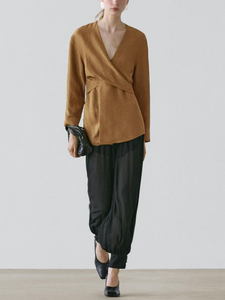 Cross Design Loose Shirt And Lantern Pants Set