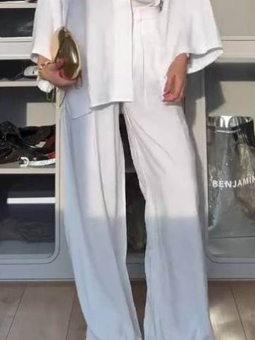 Minimalist Loose Shirt And Wide Leg Pants Suit-Pants