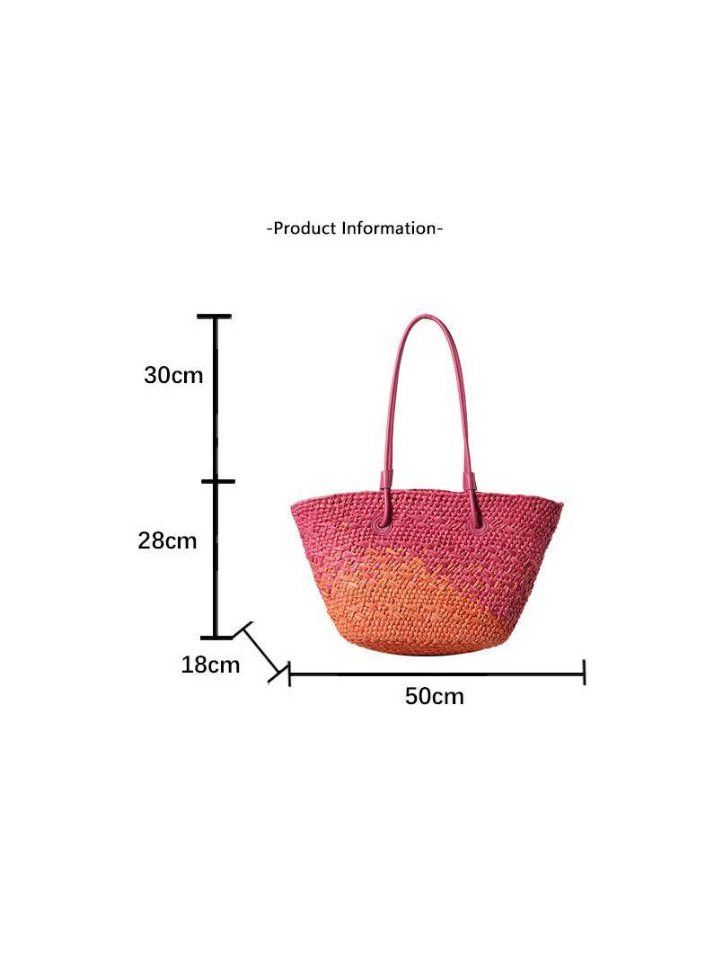 Gradient Colorful Hand-woven Beach Straw Bag