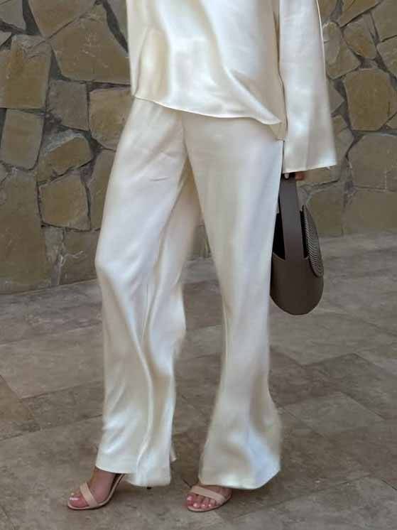 Minimalist Old Money Crewneck Shirt And Wide Leg Pants Suit-ShirtPants