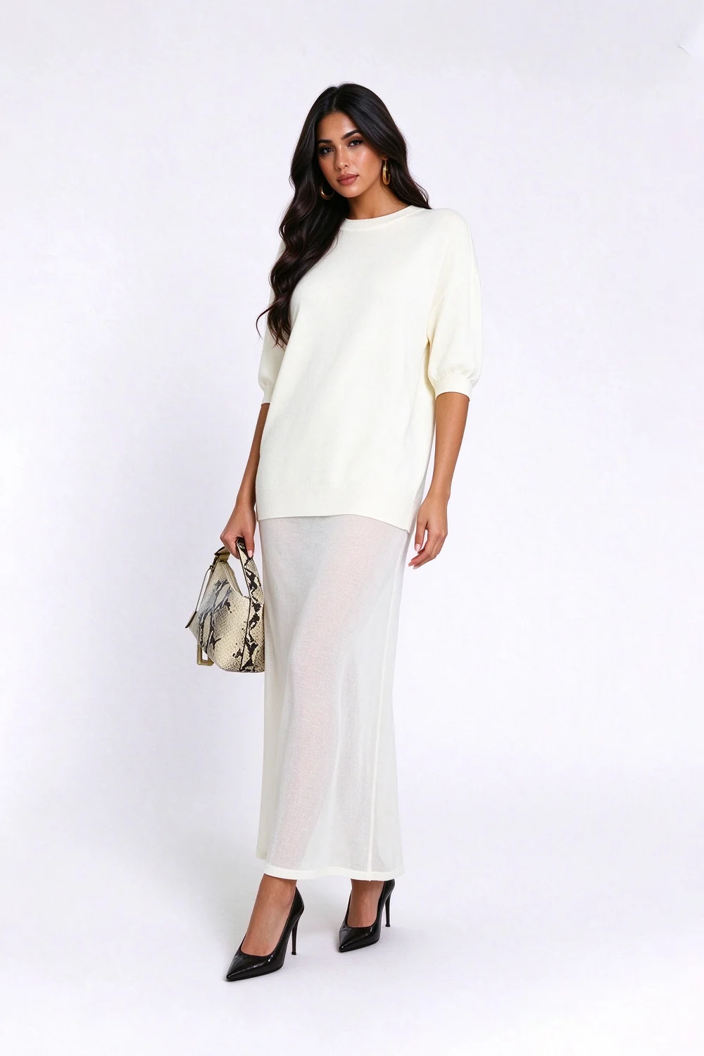 Knit Crew Neck Drop Shoulder Sheer Skirt Maxi Dress [erp-image:9d334d2dae74bc7f6d7529a2]