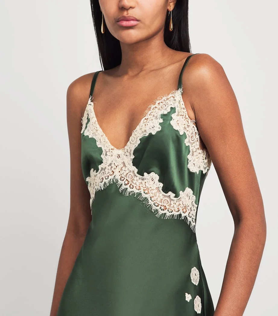 Lace Trim V-Neck Satin Slip Maxi Dress in Dark Green [erp-image:8e6ac60bb00279a591737b91]