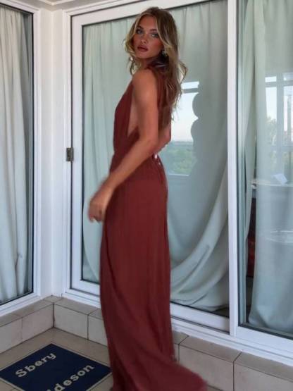 Vacation Style V-neck Lace-up Jumpsuit