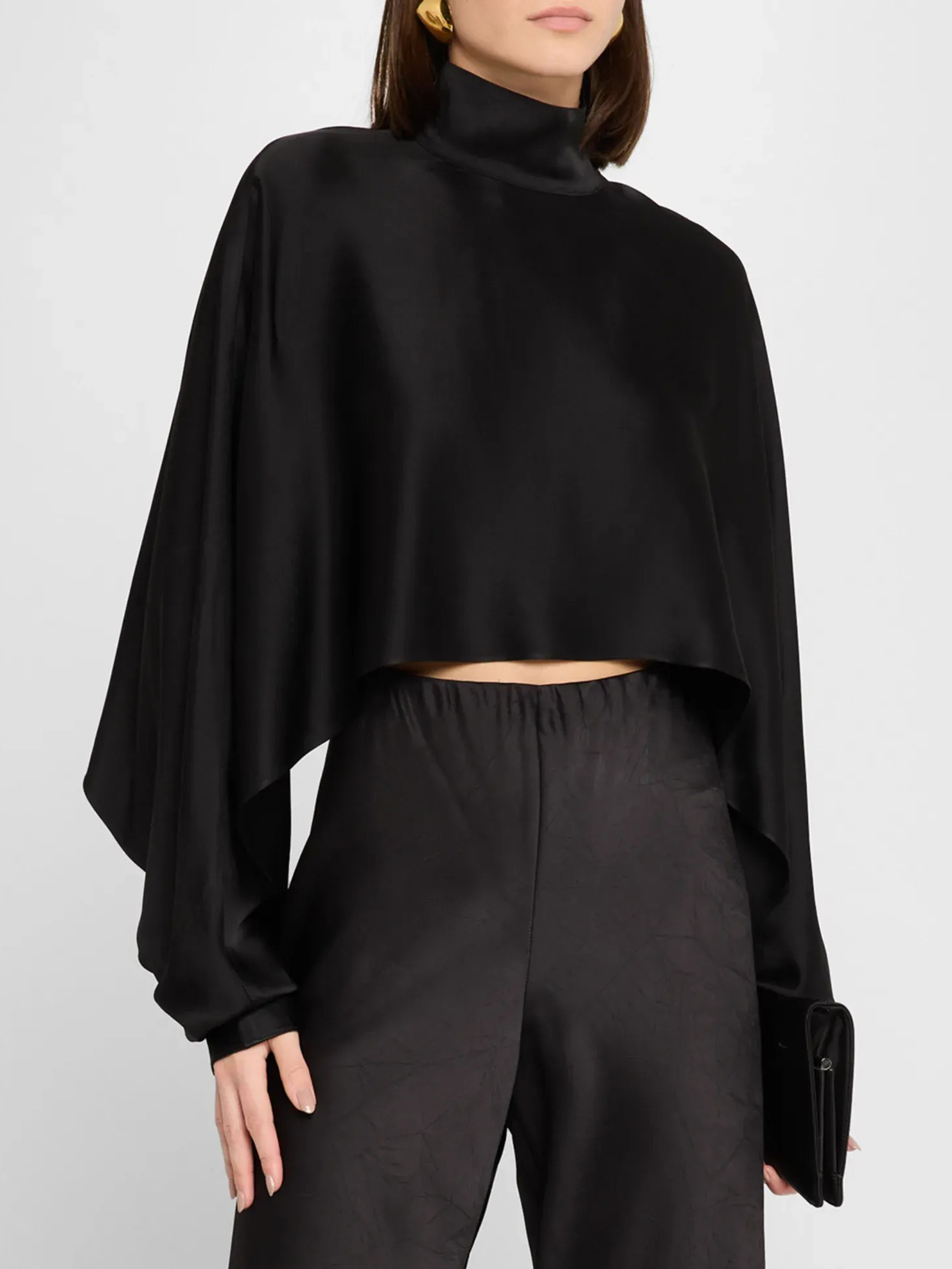 Elegant Satin Cropped Long-sleeved Shirt