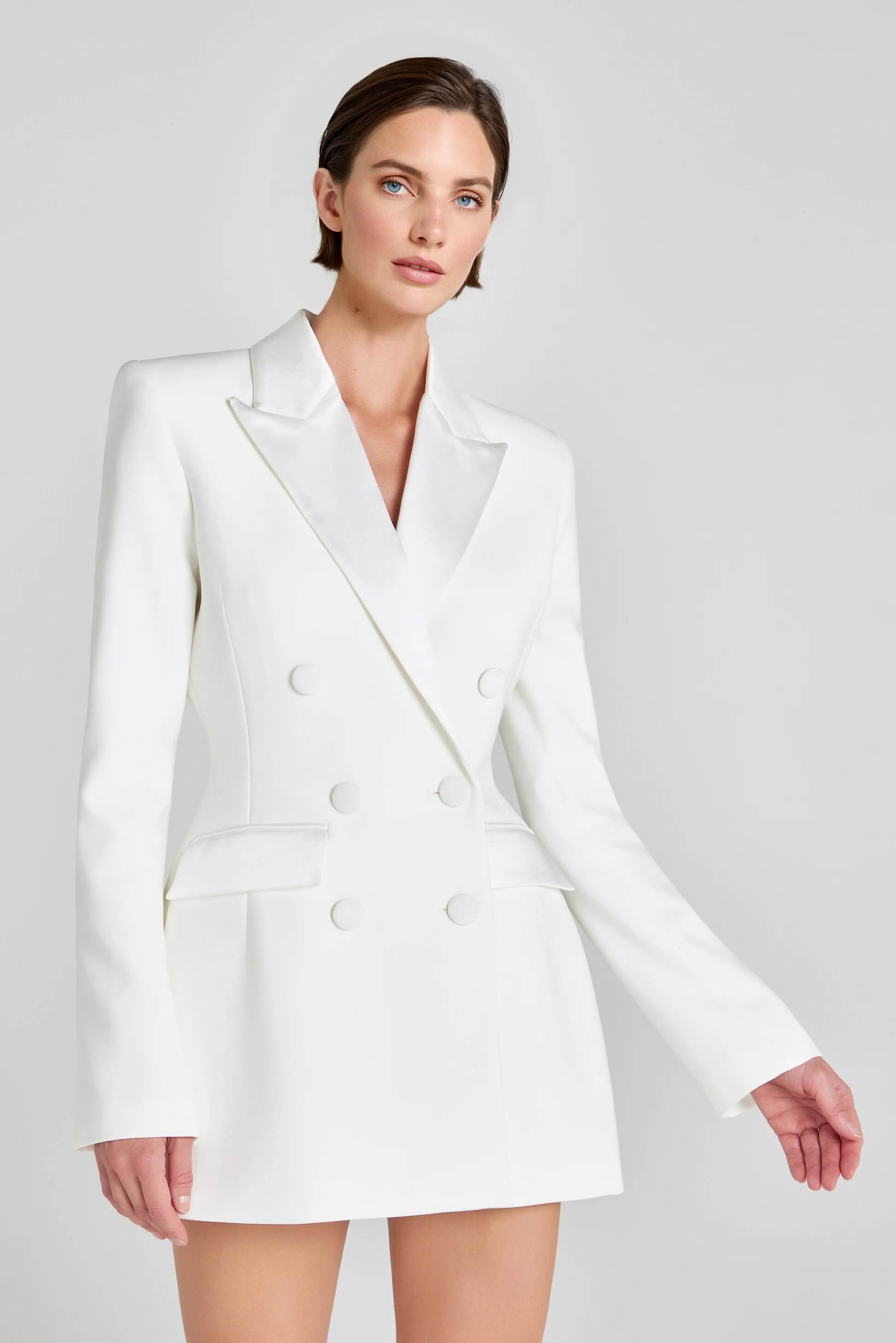 Exquisite White Double-Breasted Blazer Mini Dress