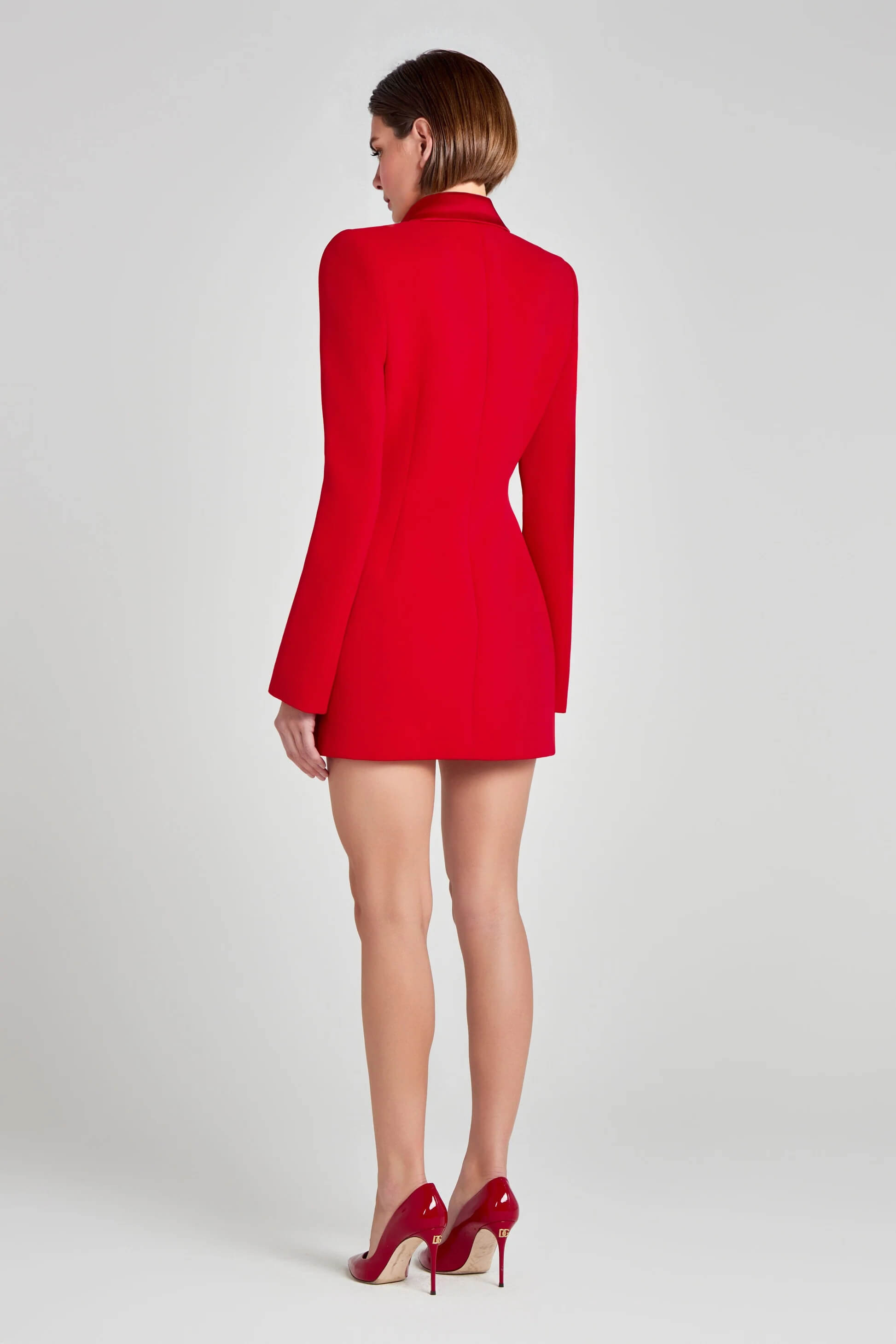 Chic Red Double-Breasted Lapel Blazer Mini Dress