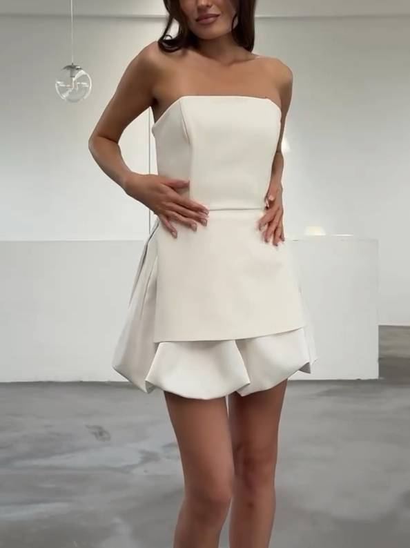 Slit Strapless Top And Mini Skirt Suit