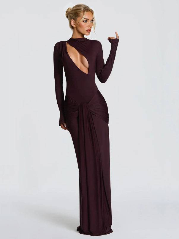 Hollow Design Pleated Maxi Dress
