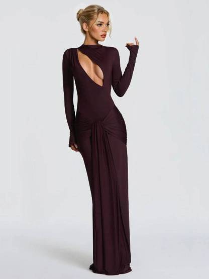Hollow Design Pleated Maxi Dress