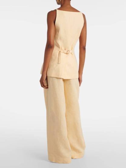 Minimalist Sling Tank Top And Wide Leg Pants Suit-Top