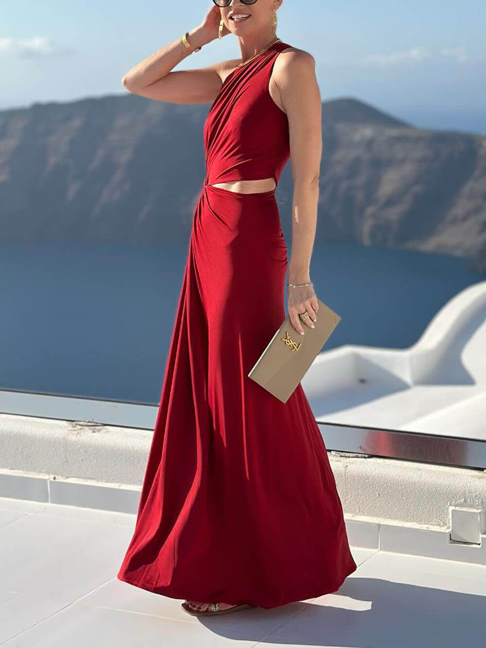 Unique Hollow Twist Pleated Off-Shoulder Slim Party Maxi Dress