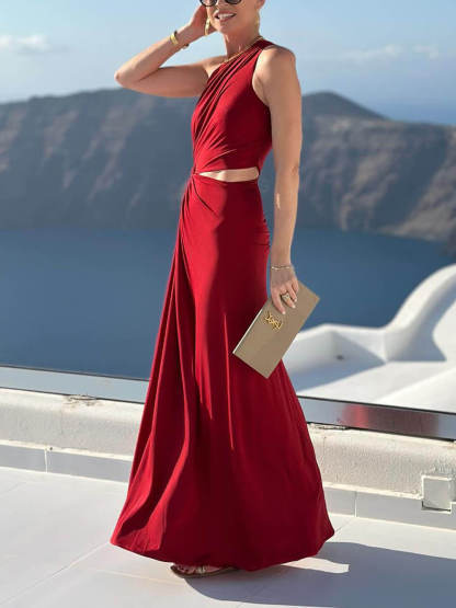 Unique Hollow Twist Pleated Off-Shoulder Slim Party Maxi Dress