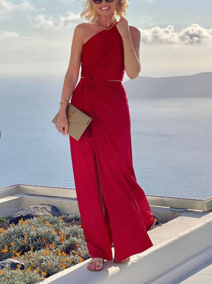 Unique Hollow Twist Pleated Off-Shoulder Slim Party Maxi Dress