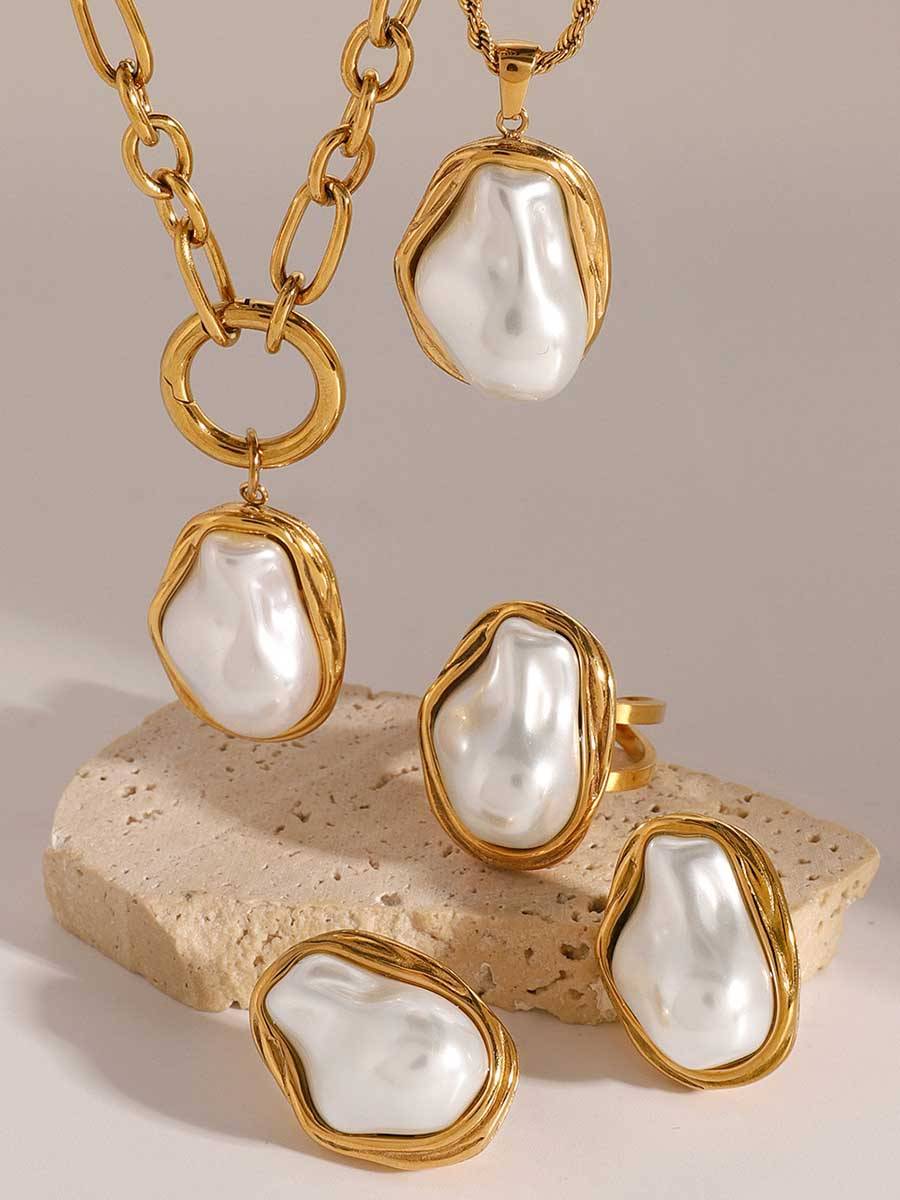 Pearl Necklace Earrings Ring