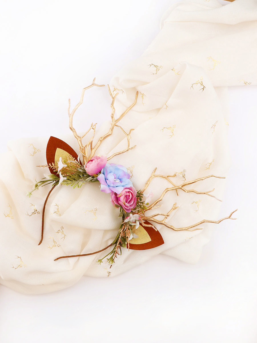Flower Beauty and the Beast Christmas Reindeer Headband