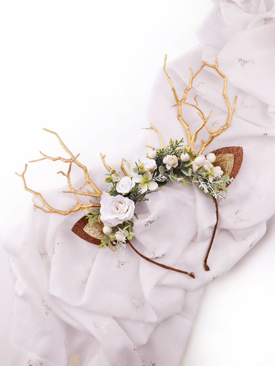 White & Sage Christmas Reindeer Headband