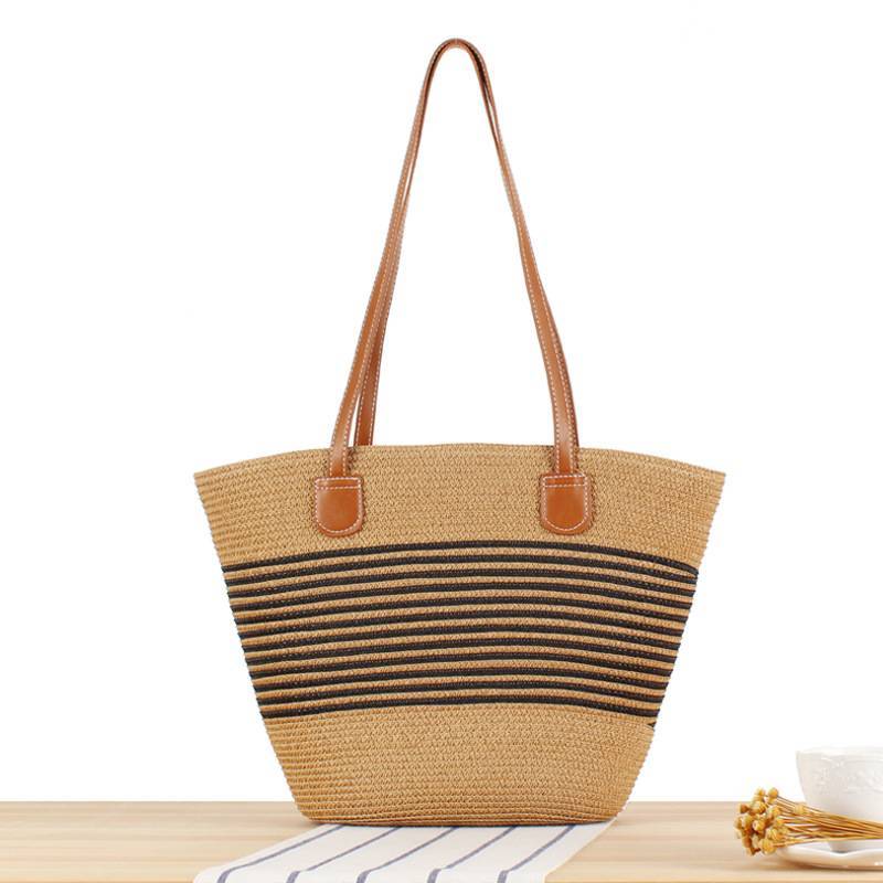 Contrast Color Straw Tote Bag