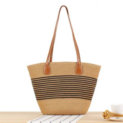 Contrast Color Straw Tote Bag