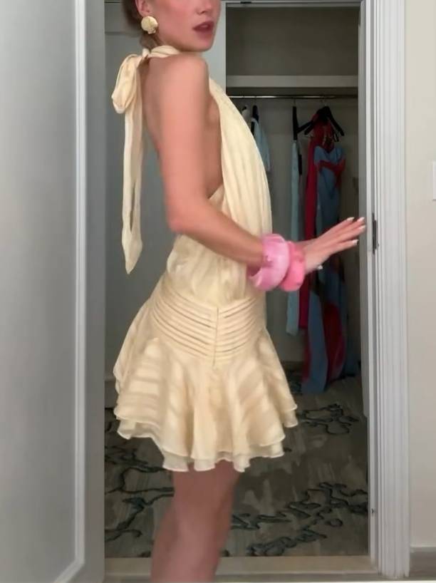 Halter Neck Ruffle Hem Mini Dress