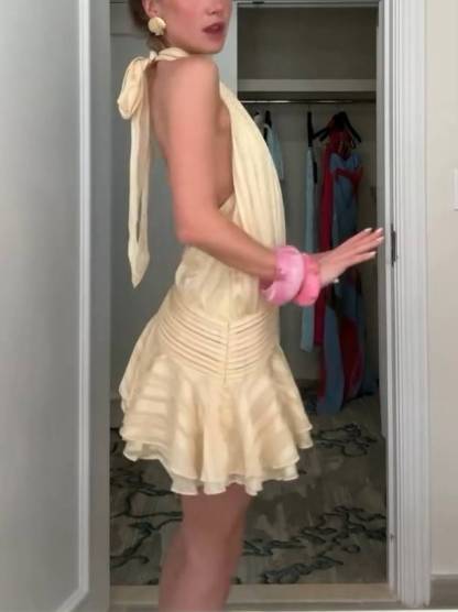Halter Neck Ruffle Hem Mini Dress