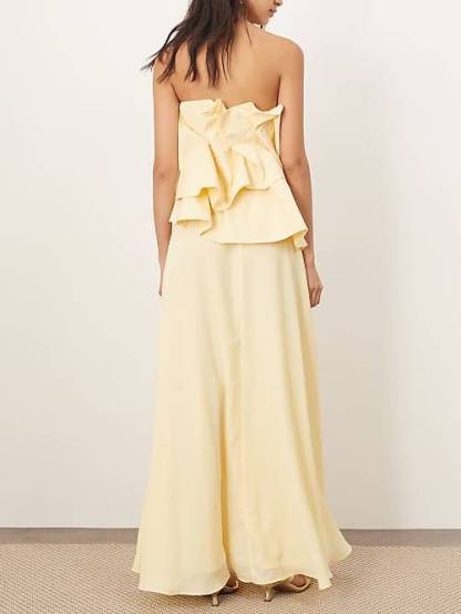 Unique Pleated Design Tube Top Maxi Dress