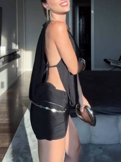 Sexy Waist Hollow Hip-wrap Mini Dress