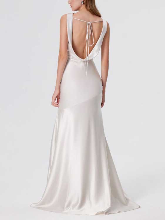 Elegant Swing Collar Backless Maxi Dress