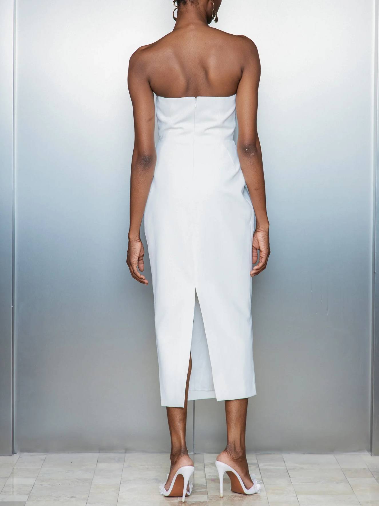 Tube Top Bow Design Bud Skirt Midi Dress