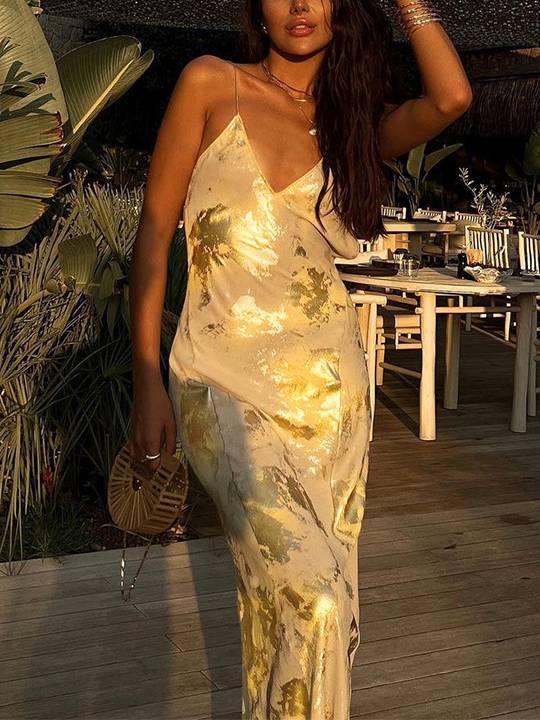 Unique Printed Sling Maxi Dress