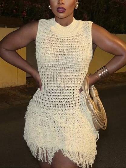 Knit Sleeveless Tassel Hem Dress