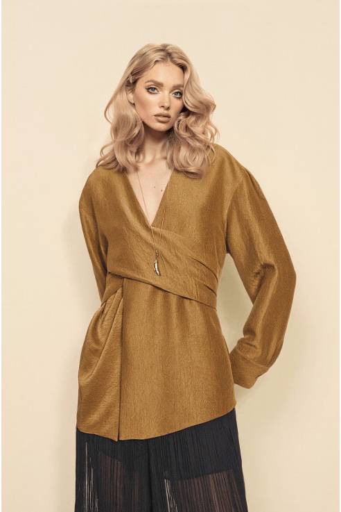 Cross Design Loose Shirt And Lantern Pants Set-Shirt