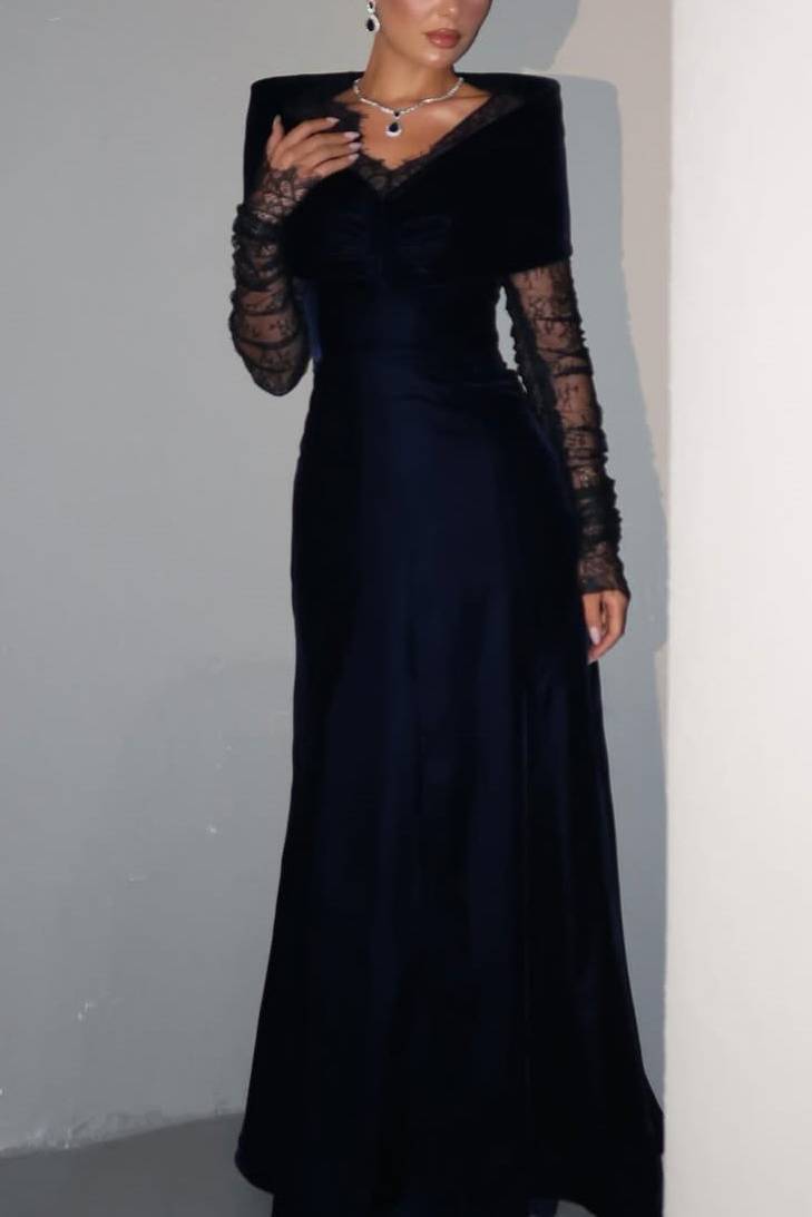 Velvet Splicing Lace Maxi Dress