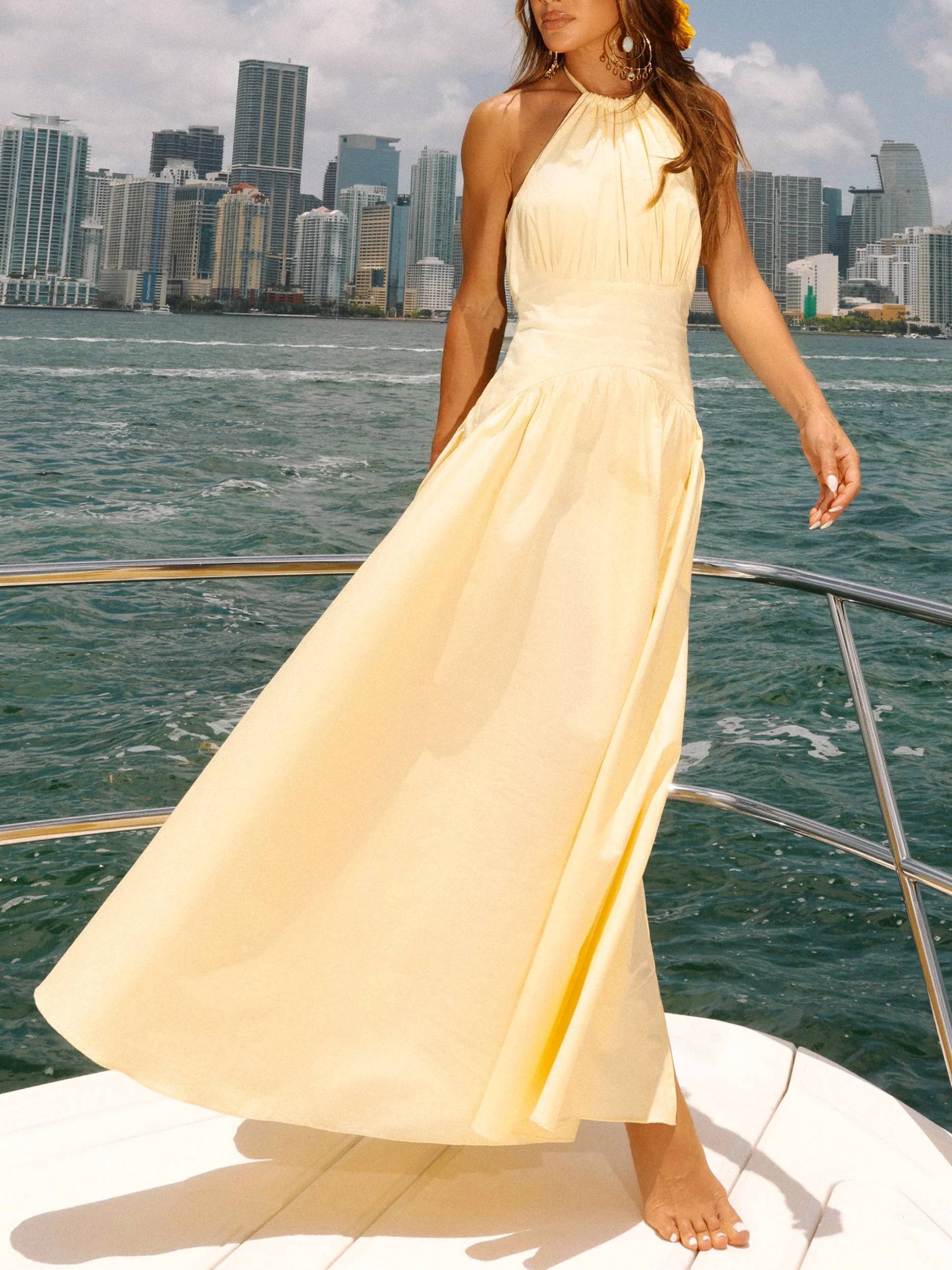 Halter Neck Lace-up High Waist A- Line Maxi Dress