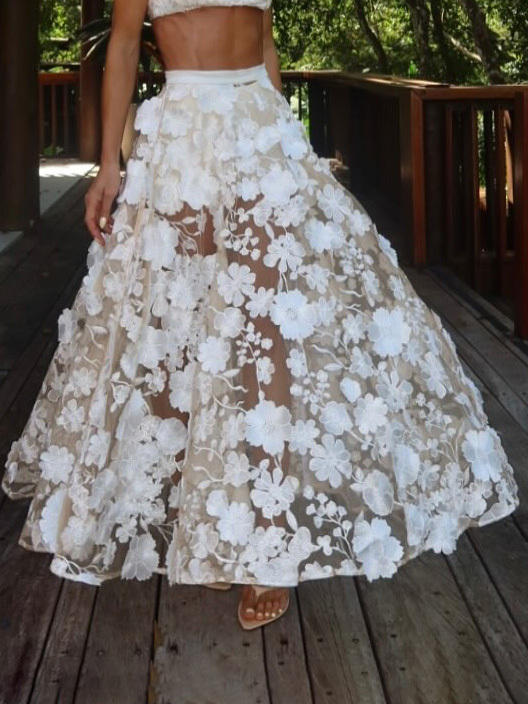 Exquisite Floral Embroidered Sheer Maxi Skirt