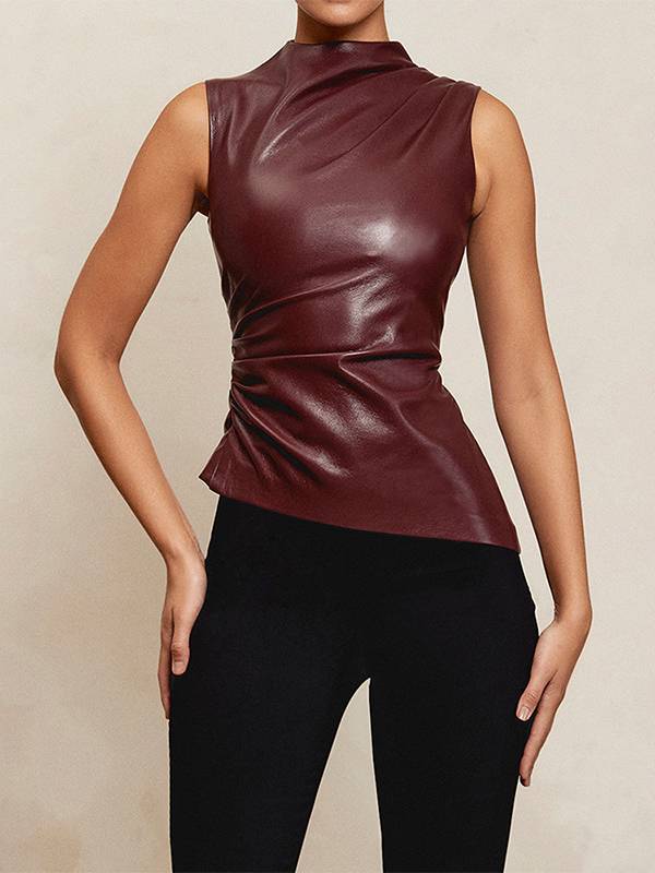Leather Pleated Sleeveless Top