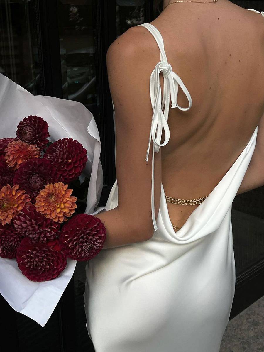 Swing Collar Suspender Side Slit Dress