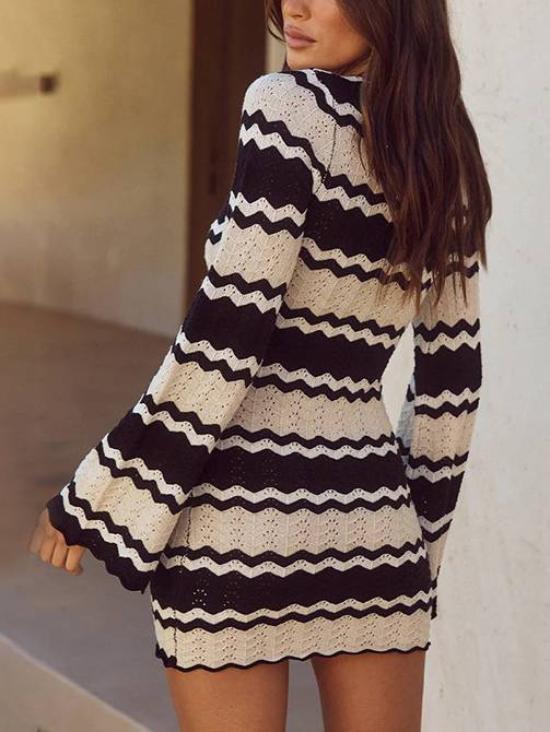 Striped Knit Bikini Cover-up Sun Protection Dress
