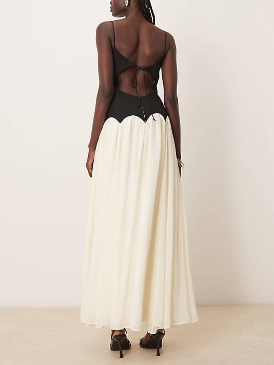 Curved Design Back Hollow Sling Maxi Dress