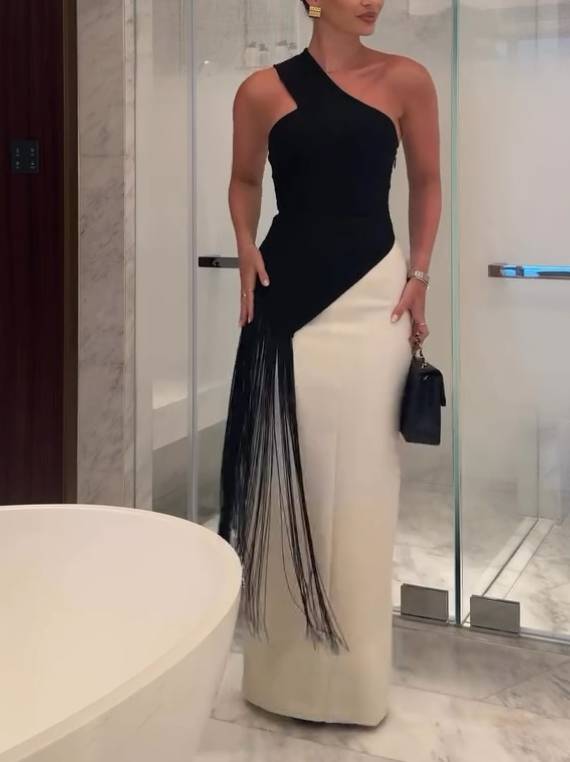 Tassel Irregular Top And Skirt Suit-Top