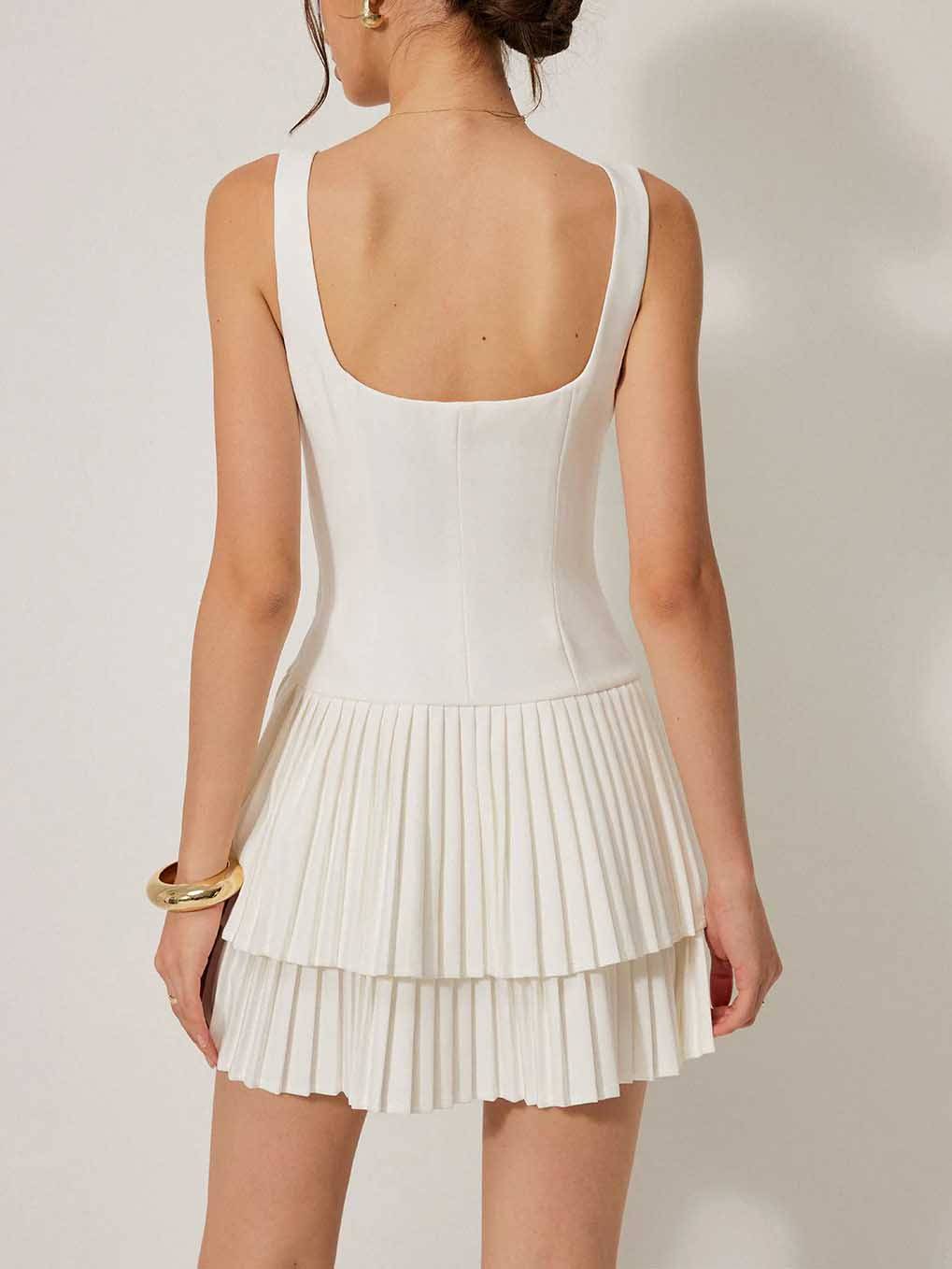 Double Pleated Skirt Sling Mini Dress