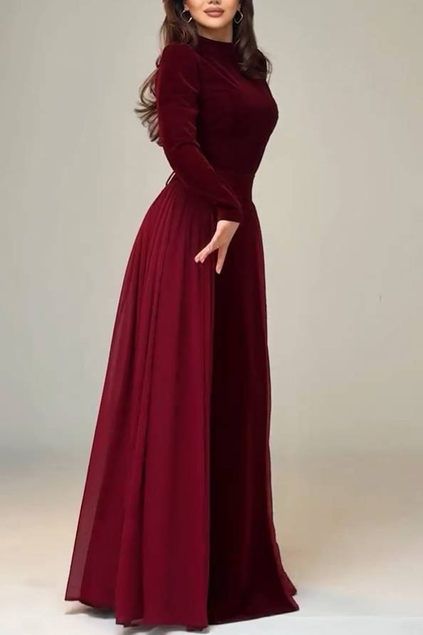Velvet High-waisted A- Line Maxi Dress