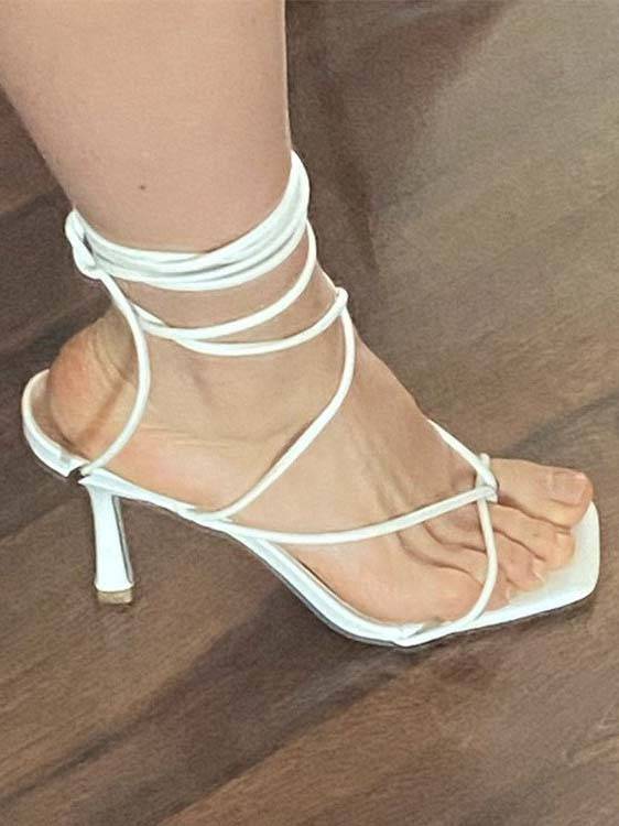 Minimalist strappy high-heeled sandals