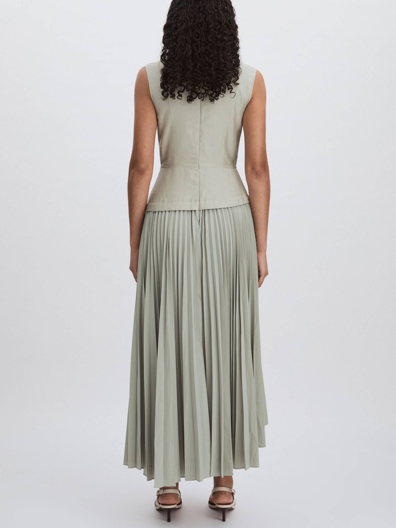 V-neck Lace-up Fold Fake Two-piece Maxi Dress