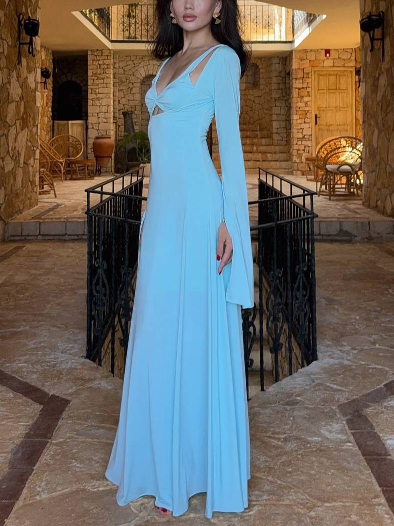 Hollow Design Sling Long Sleeve Maxi Dress