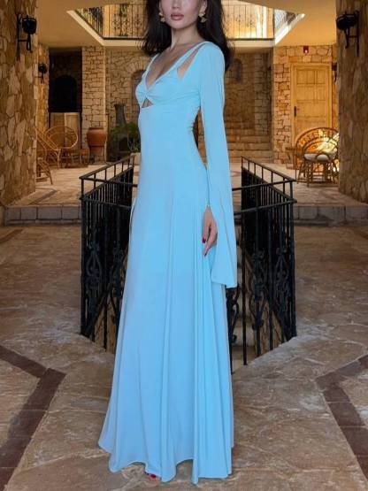 Hollow Design Sling Long Sleeve Maxi Dress