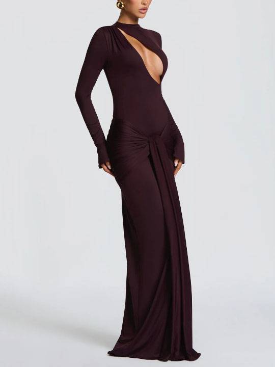 Hollow Design Pleated Maxi Dress