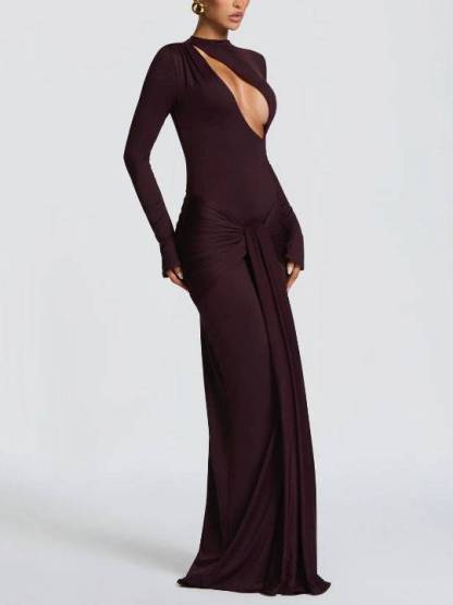 Hollow Design Pleated Maxi Dress