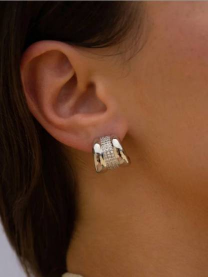 Exquisite Inlaid C- Shaped Stud Earrings